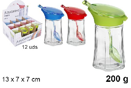 [8435509190174] ZUCCHERIERA VETRO COLORATA CON CUCCHIAIO