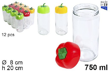 [8445255116649] BARATTOLO DI VETRO CON TAPPO PEPE 750ML