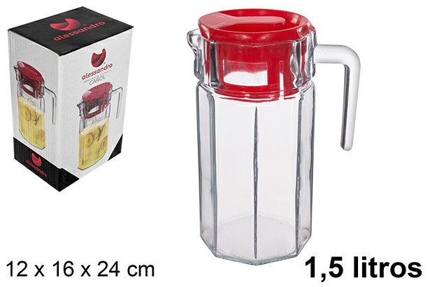 [8445255149487] BROCCA ACQUA IN VETRO CAROL COPERCHIO ROSSO