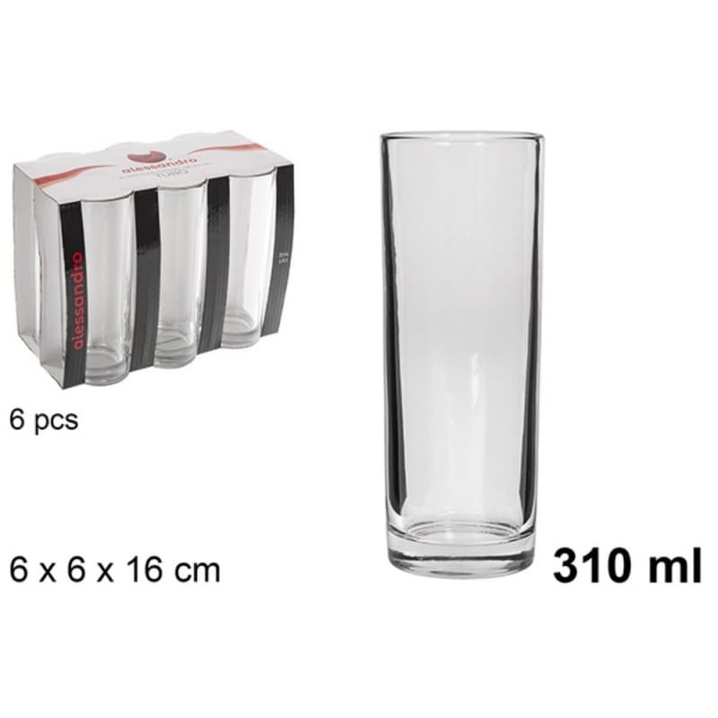 [8445255186437] BICCHIERE IN VETRO A FORMA DI TUBO 310 ML 6PZ