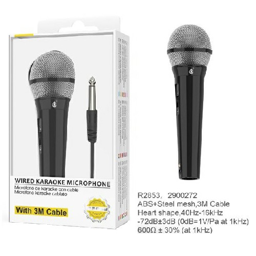 [8944870128537] MICROFONO KARAOKE CON CAVO, 3M NERO