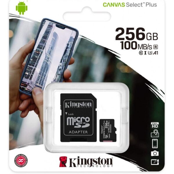 [740617298710] KINGSTON MICRO SD CLASSE 10 256GB CANVAS PLUS 100