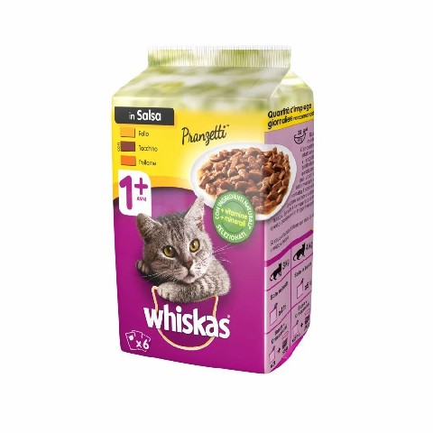 [8001220144835] WHISKAS GATTO PRANZETTI CARNI BIANCHE GR.50X6