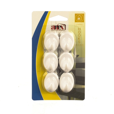 [8001579202293] GANCETTO OVALE ADESIVO 6 PZ PICCOLO ABS BIANCO