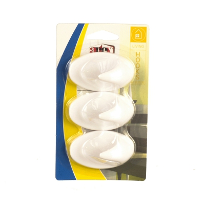 [8001579202330] GANCETTO OVALE ADESIVO 3 PZ GRANDE ABS BIANCO