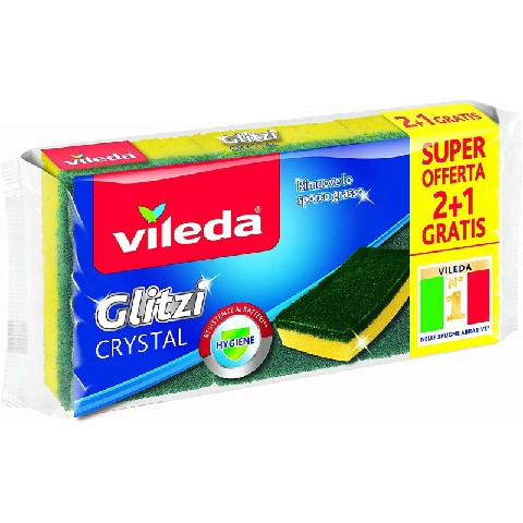 [8001940004044] VILEDA SPUGNA ABRASIVA GLITZI CRYSTAL 2+1PZ