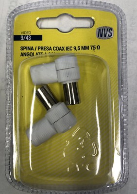 [8002976009430] 1 SPINA + 1 PRESA COAX 9,5MM IEC 75OHM A 90°