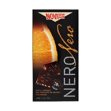 [8006380215777] NOVI CIOCC.NERO NERO 75GR.70%ARANCIA E MAND.